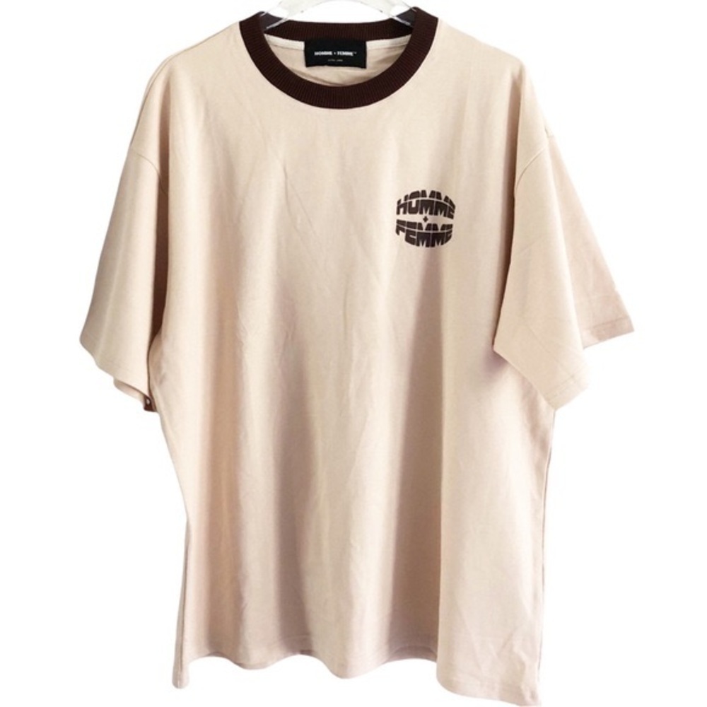 Homme & Femme Crewneck Ring T-Shirt Logo Graphic Streetwear Cream Brown Men XL